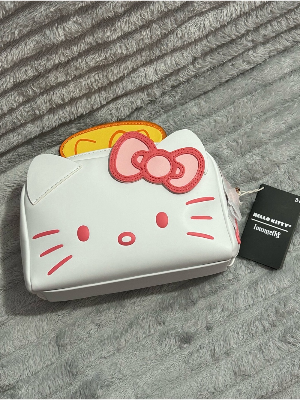 Loungefly White Hello Kitty Face Pouch with Pink Bow
